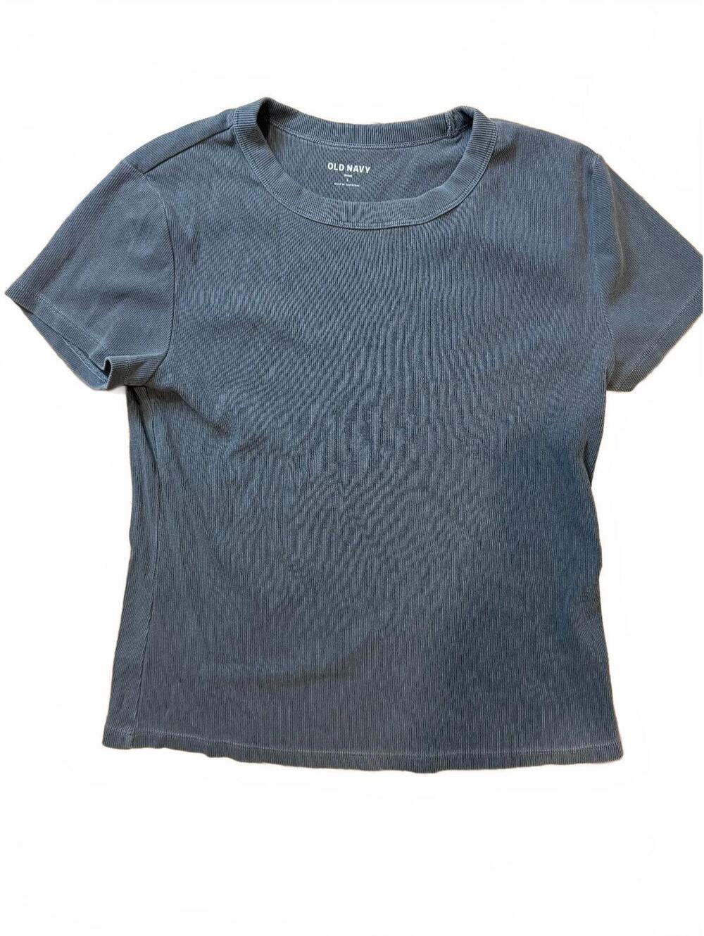 Old Navy Womens Large Snug Ribbed T Shirt Charcoal Gray Crew Neck Stretch Tee